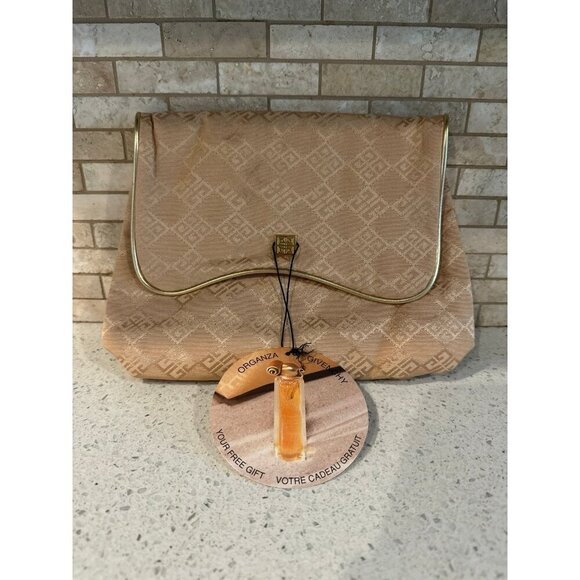 Givenchy Pale Gold Logo Canvas Clutch Cosmetic Case Bag - Picture 1 of 4